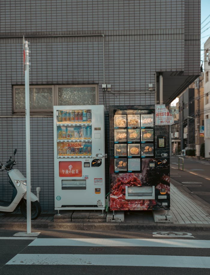 Explore Japan's urban culture with this image of vending machines on a Tokyo street.